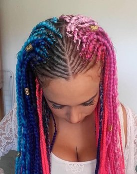 Box braids et demie tête en Fulani braid passé-mèche 