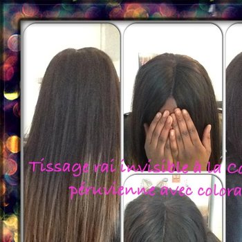 Raie invisible à la colle avec coloration mèches péruviennes 