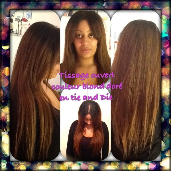 Tissage ouvert avec couleur blond doré en tie and die