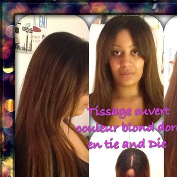 Tissage ouvert avec couleur blond doré en tie and die